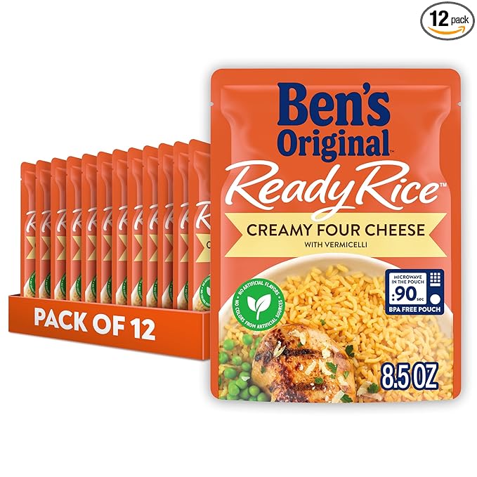 BEN'S ORIGINAL Ready Rice Creamy Four Cheese Flavored Rice, Easy Dinner Side, 8.5 oz Pouch (Pack of 12)