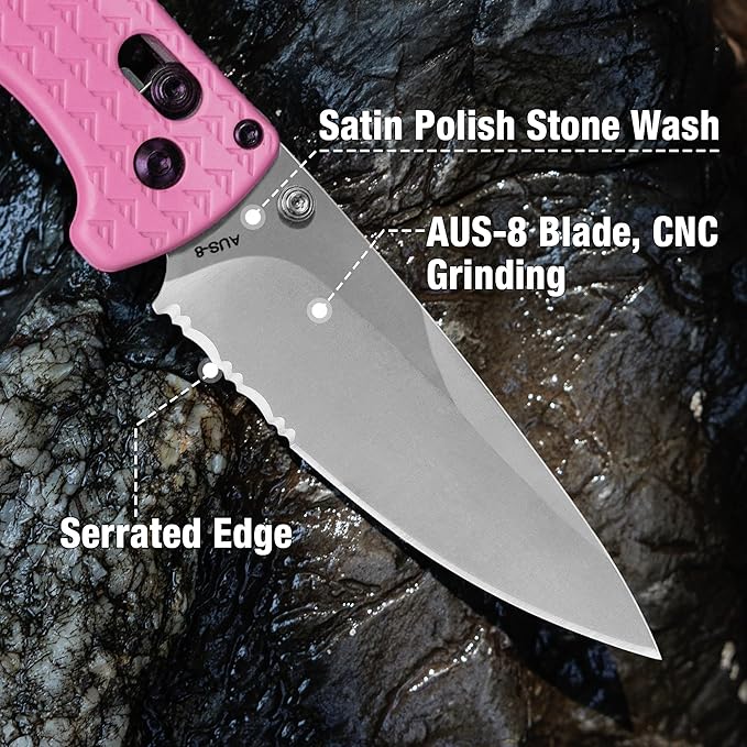 FLISSA 4.5" Folding Pocket Knife, Lightweight EDC Pocket Knife with Axis Lock, 3.2" AUS-8 Steel Blade, Sharp Camping Hiking Knife with Pocket Clip, Unique Tool Gift for Men, Dad (Pink)