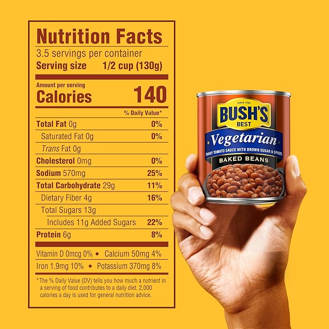 BUSH'S BEST 16 oz Canned Vegetarian Baked Beans, Source of Plant Based Protein and Fiber, Low Fat, Gluten Free, (Pack of 12)