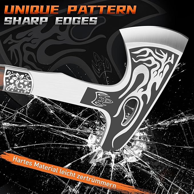 TIVOLI 12.2" Camping Axe, Flame - Patterned Survival Hatchet with Nylon Sheath, High Carbon Steel Blade & Comfortable Ergonomic Wood Grip, Outdoor Bushcraft Axe for Camping, Hiking, Chopping, Hunting