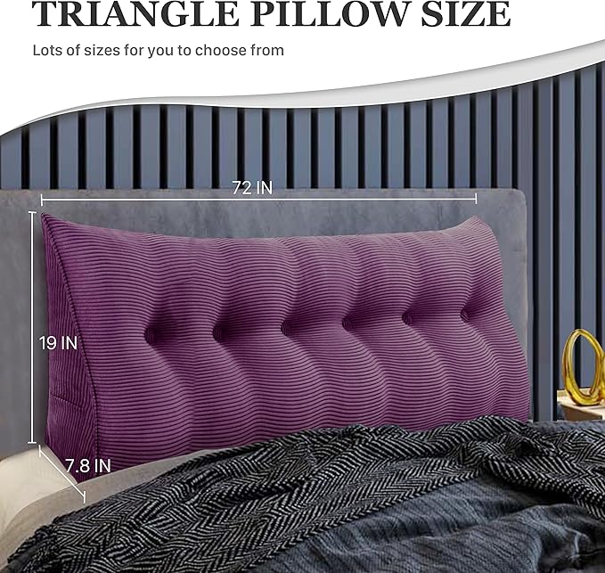13 lbs Thickened Wedge Pillow Headboard Body Positioner Triangular Reading Pillow Bed Bolster Pillow for Sitting in Bedwith Removable Cover Backrest Purple California King