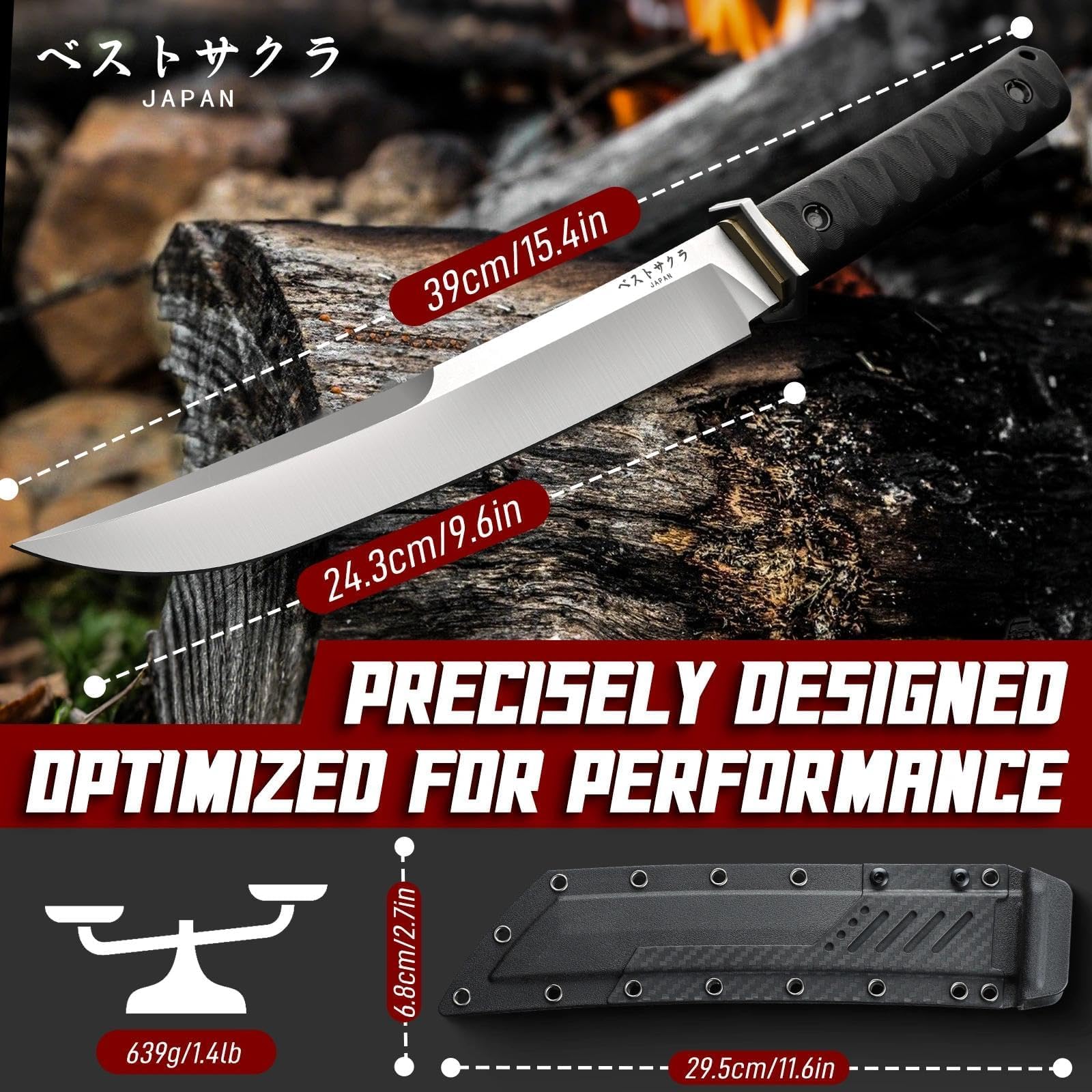 Freelander Japanese Fixed Blade Knife with Sheath, Heavy Duty Machete Knife