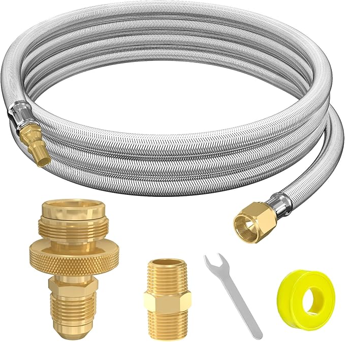 12FT RV Quick Connect Propane Hose, Propane Quick Connect Hose for RV to Gas Grill, Compatible with 1 LB Portable Appliance, rv gas line quick connect for Blackstone Griddle, Weber Q, Coleman, heaters