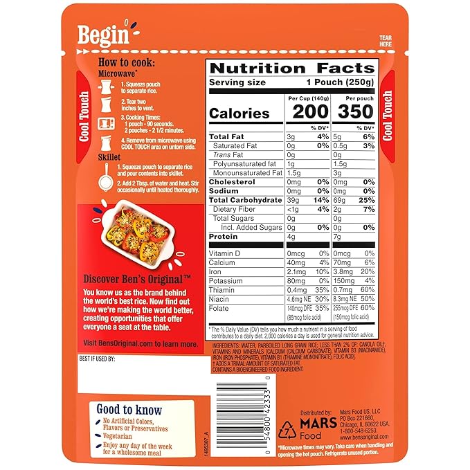BEN'S ORIGINAL Ready Rice Original Long Grain White Rice, Easy Dinner Side, 8.8 oz Pouch (Pack of 12)
