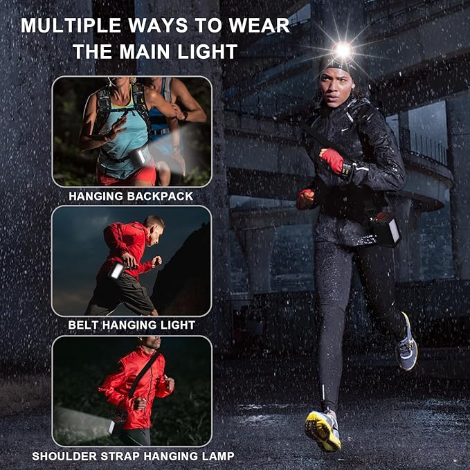 Kitness Powerful Separation LED Headlamp Portable Rechargeable Multifunction Headlight with External Side Light for Camping Hunting Fishing Outdoor (Yellow Light)