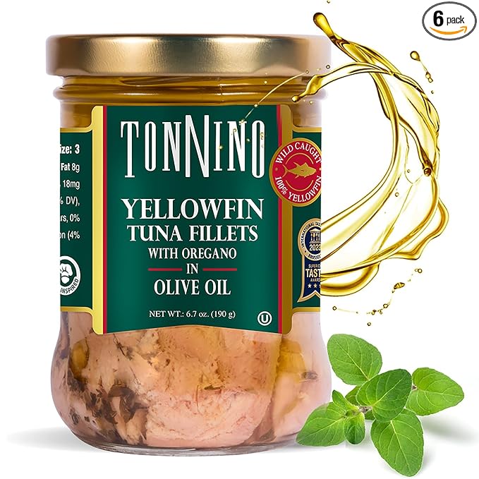 Tonnino Yellowfin Tuna Fish ??Oregano in Olive Oil ??Pack of 6 ??Alternative to Salmon ??Protein Snacks ??Ready to Eat Meals