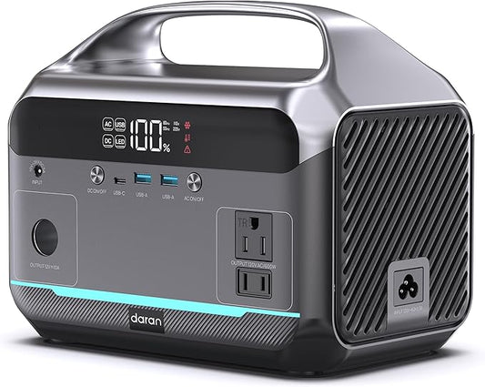 Portable Power Station 600W (1200W Peak), 288Wh (90,000mAh) LFP Battery Solar Generator, 2hrs Fast Charging, 8.86LB Power Bank with AC Outlets for Outdoor Camping, Home Emergency (Solar Optional)