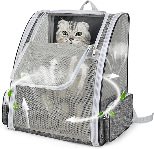 Cat Backpack Carrier Large Pet Backpack for Small Dog Medium Cat Puppy Kitten Bunny up to 15lbs, Ventilated Mesh Dog Collapsible Travel Backpack for Hiking Walking Outdoor