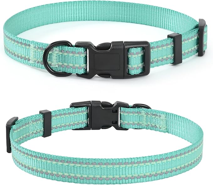 Mile High Life Reflective Dog Collar, Basic Dog Collars Adjustable Quick Release, Soft Nylon Pet Collar with Metal D-Ring for Small Medium Large Dogs (Green, XS Neck9-13")