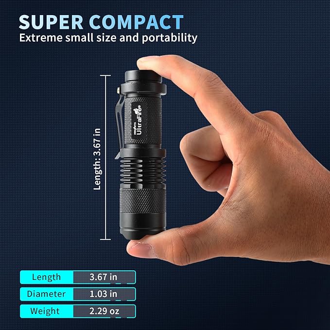 ULTRAFIRE 5 Pack SK68 Tactical and Small Flashlights,7w 3-Mode Pocket Torch Adjustable Focus Zoom Light Lamp