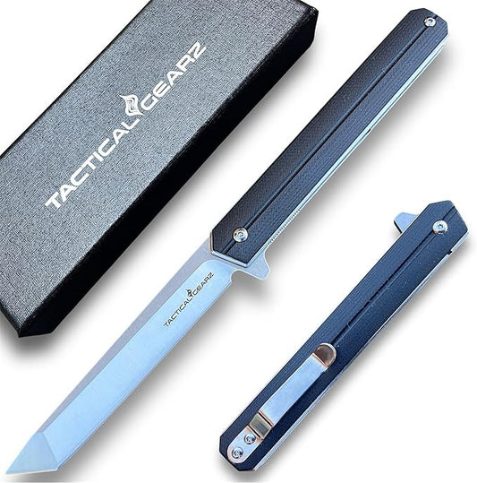 TACTICAL GEARZ Pocket Knife for EDC, G10 Handle, D2 Steel Tanto Blade, Includes Sheath (Oris)