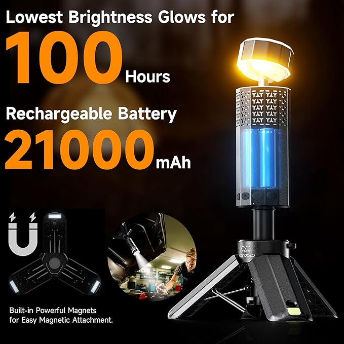 Rechargeable 21000mAh Camping Light, Telescopic Camping Lights, Collapsible Magnetic Camping Lantern with Stand IPX6 Waterproof Flashlights, Camping Lamp for Emergency, Hiking