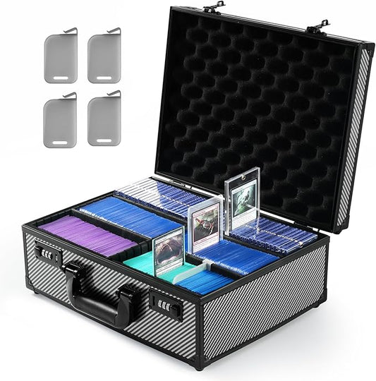 Toploader Storage Box for 3" X 4" 35pt Rigid Cards, Trading Card Storage Box with Combination Lock, Sports Card Case with Removable Dividers for Baseball Cards (Holds 600+ Toploaders, Carbon Fibre)