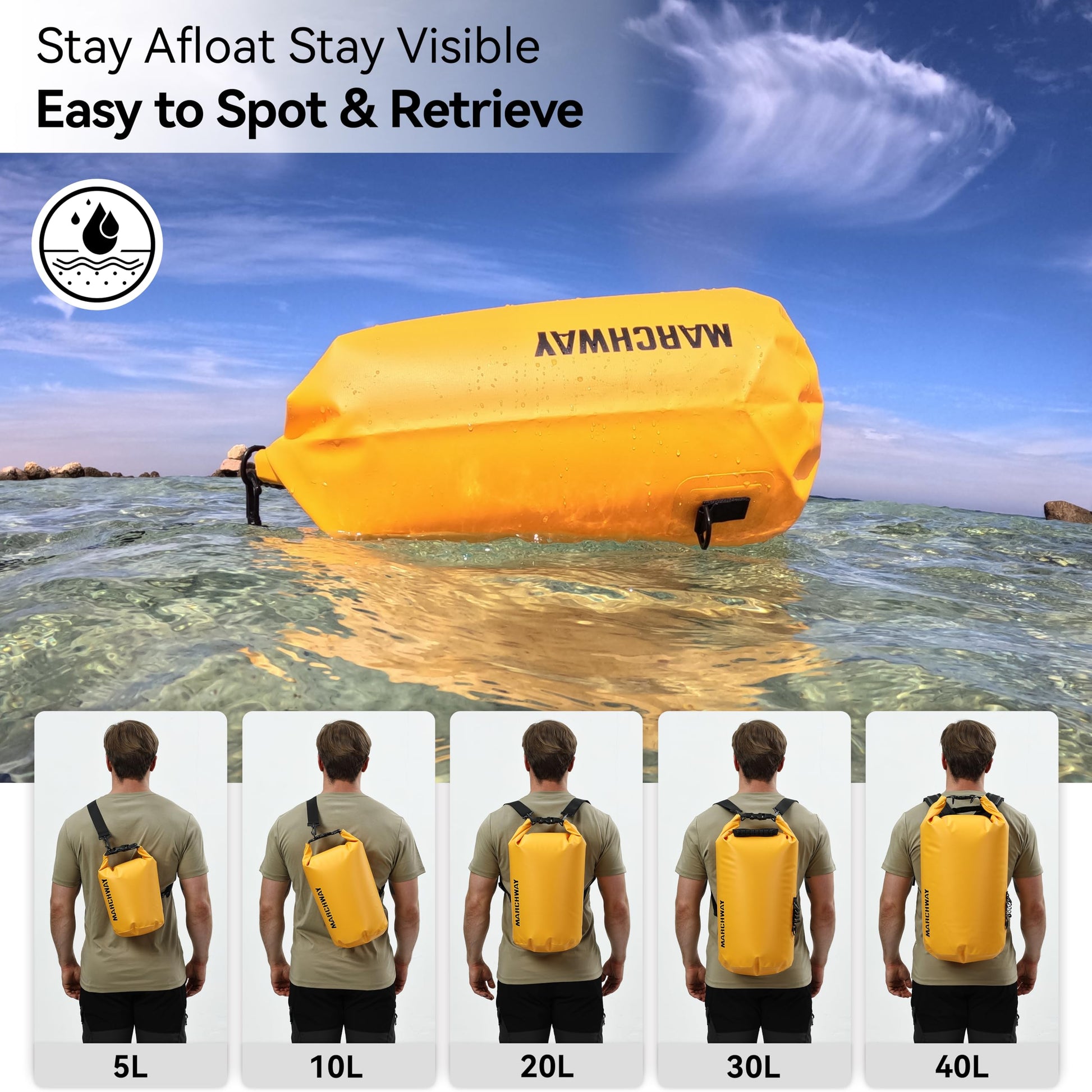 MARCHWAY Floating Waterproof Dry Bag Backpack 5L/10L/20L/30L/40L, Roll Top Sack Keeps Gear Dry for