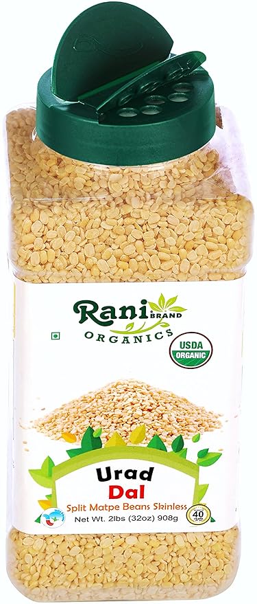 Rani Organic Urid/Urad Dal (Split Matpe Beans Skinless) Indian Lentils 32oz (2lbs) 908g PET Jar ~ All Natural | Vegan | Gluten Friendly | NON-GMO | Indian Origin | USDA Certified Organic