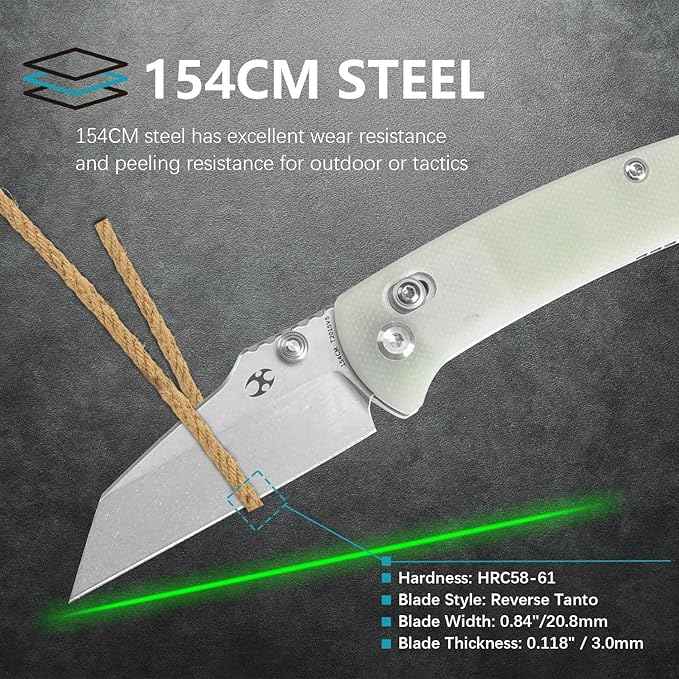 KANSEPT Little Main Street Pocket Folding Knives EDC Axis Lock Camping Knife 2.26'' Stonewashed 154CM Blade Knife with Jade G10 Handle for Men Women Everyday Carry T2015V5