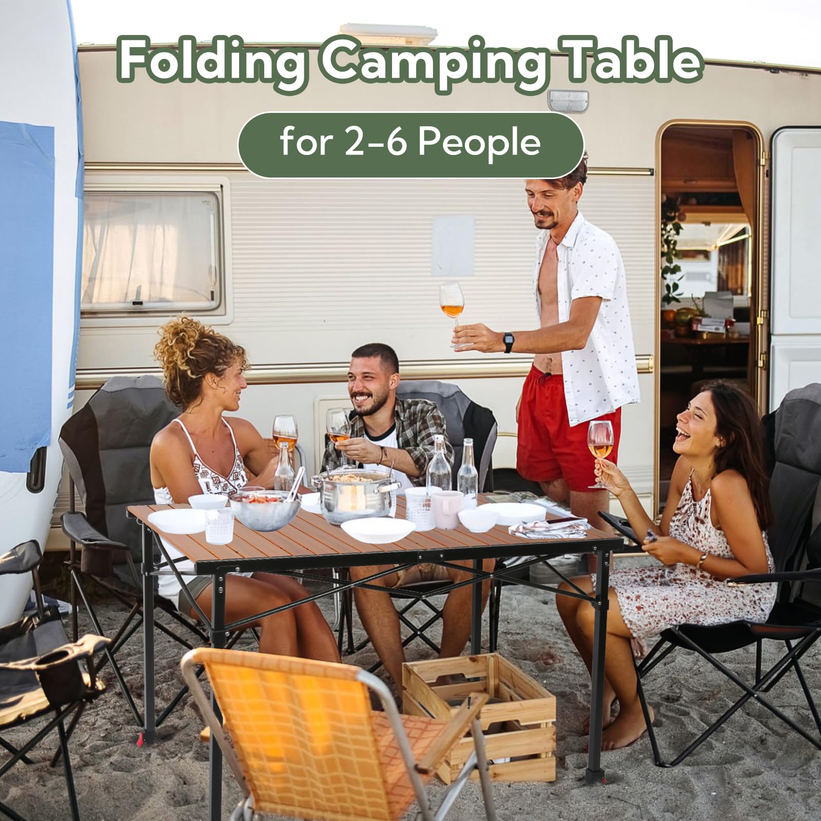 Portable Outdoor Adjustable Height Camping Table, Large for 2-6 Person