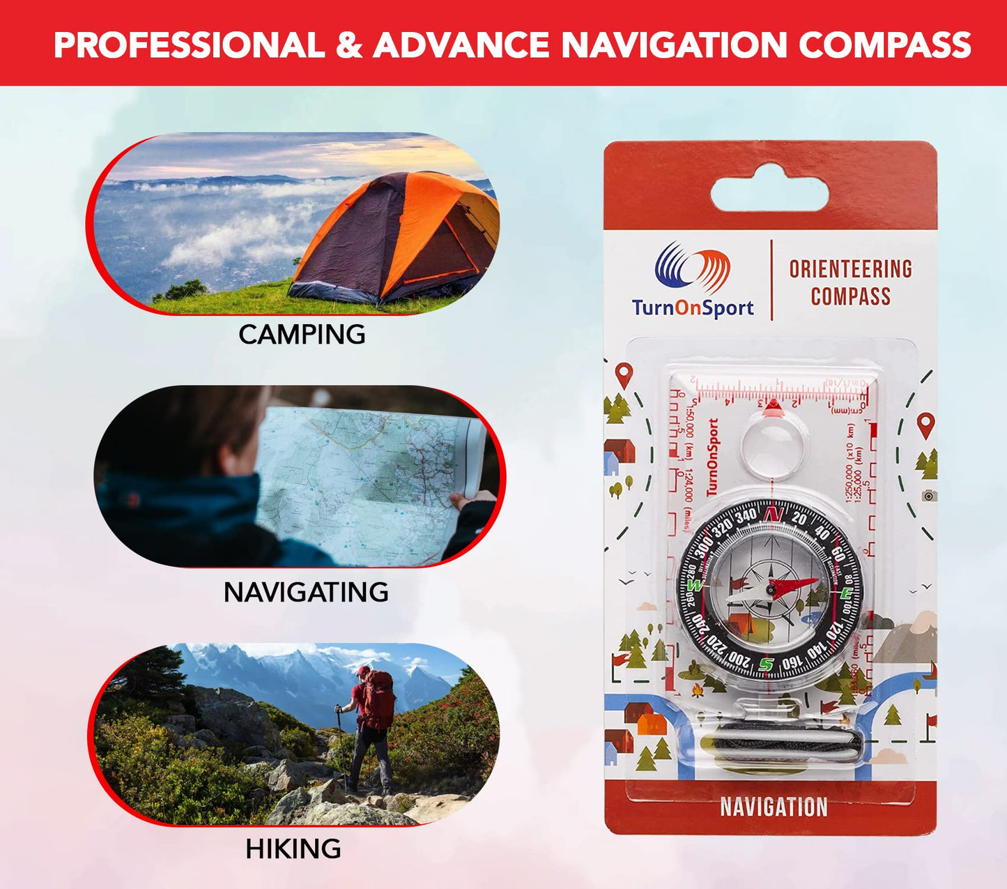 Orienteering Compass Hiking Backpacking Compass | Advanced Scout Compass Camping Navigation - Boy