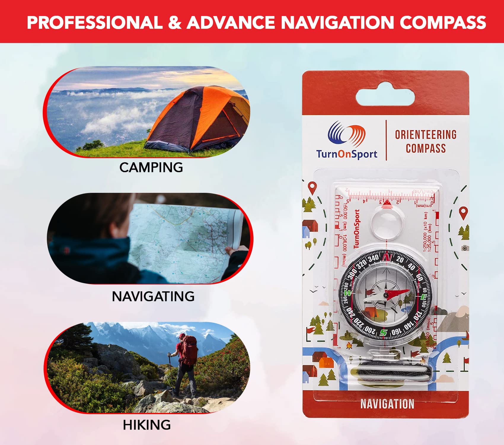 Orienteering Compass Hiking Backpacking Compass | Advanced Scout Compass Camping Navigation - Boy