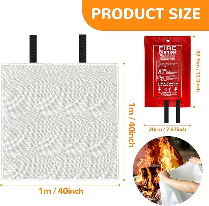40??x 40??Emergency Fire Blanket - Flame Suppression Fiberglass Blankets for Home, Kitchen, Camping, Car, Office, Warehouse, Emergency Survival Safety - Fire Extinguisher Alternative (2, 40*40)