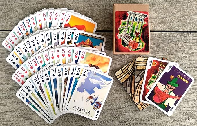 Europe Travel Playing Cards (Poker Deck 54 Cards All Different) Vintage European Travel Posters Retro Adverts