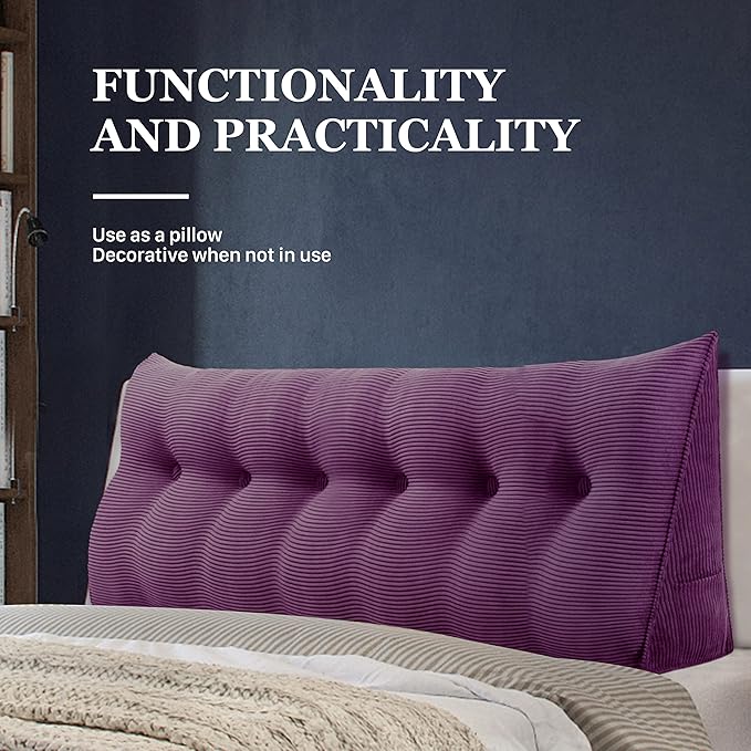 13 lbs Thickened Wedge Pillow Headboard Body Positioner Triangular Reading Pillow Bed Bolster Pillow for Sitting in Bedwith Removable Cover Backrest Purple California King