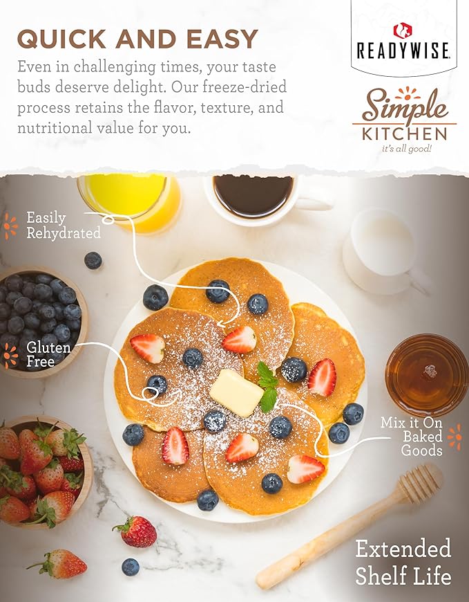 Simple Kitchen Homestyle Pancake Mix ??20 Servings for Family Meal Prep, Gluten Free & Freeze Dried Survival Just Add Water Canned Food, for Camping Meals, Backpacking & Hiking, #10 Can Package