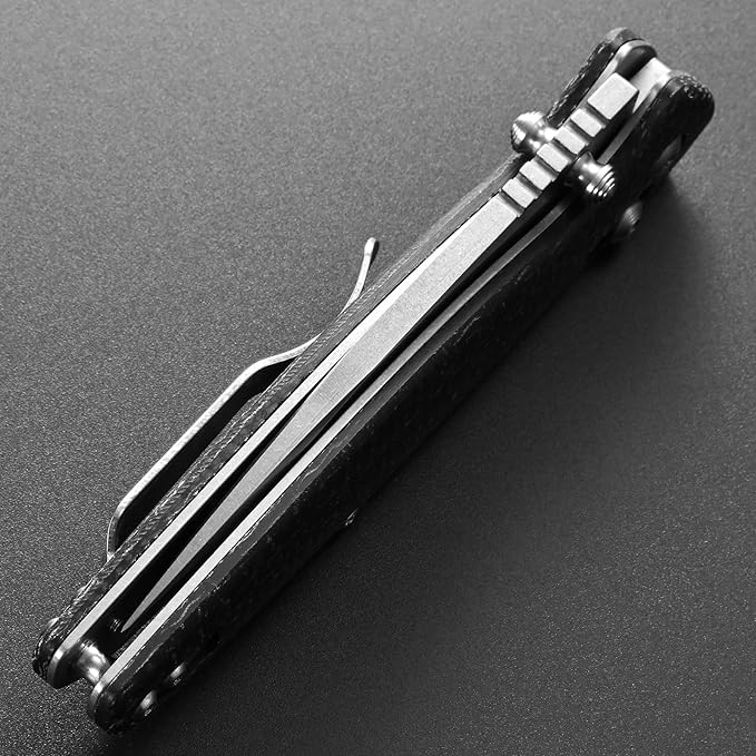 Eafengrow EF966 Folding Knife D2 Blade Micarta Handle with Pocket Clip EDC Tactical Knife thumb knobs Axis Lock EDC Multitool Knife (BLACK)