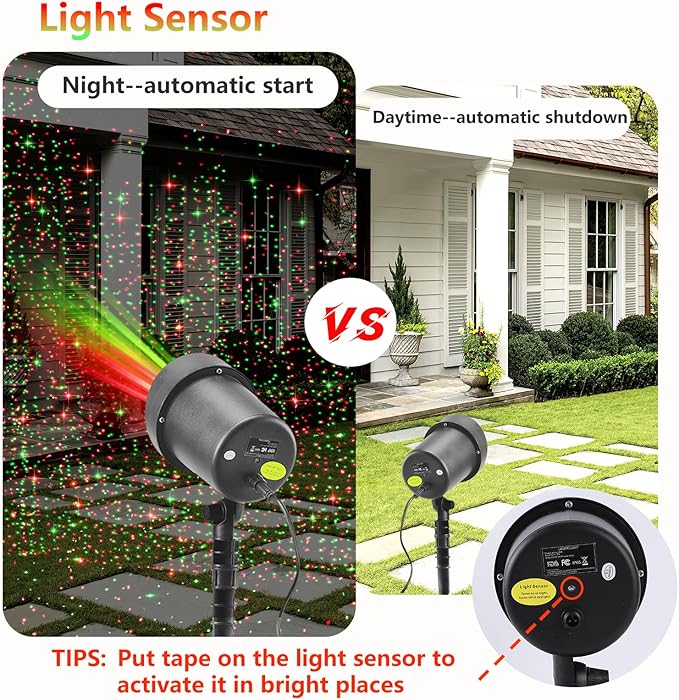 Christmas Laser Outdoor, Christmas Projector Light Outdoor Waterproof, Landscape Spotlight Red & Green Xmas Stars Show for Halloween, Holiday Decor for House, Party, Garden