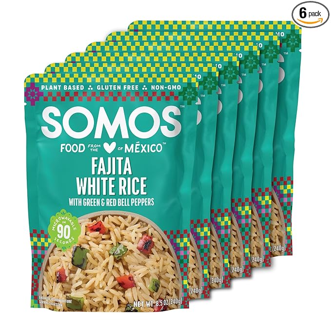 SOMOS Fajita White Rice - Gluten Free, Vegan, Non-GMO & Microwavable - Authentic Mexican Flavor, Healthy & Convenient Meal - Perfect for Burrito Bowls, Tostadas & More | 8.8 oz (Pack of 6)