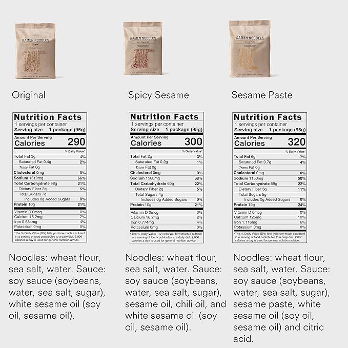 Public Goods Ramen Noodles | Brothless Vegan & Vegetarian Instant Ramen | Healthy, High Protein Asian Noodle | Preservative Free | No Added MSG | Original, Sesame Paste & Spicy Sesame Oil (15 Pack)