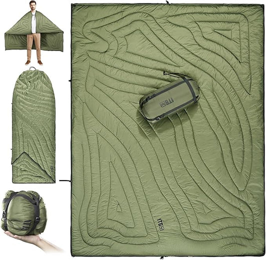 Camping Blanket, Packable, Lightweight Camp Quilt with Zipper, Multifunctional Outdoor Sleeping Blanket for Backpacking, Travel, Stadium, Beach
