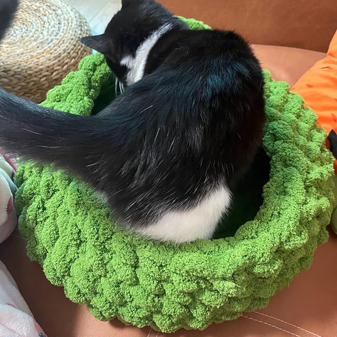 Cat Nest Bed ??Premium Handwoven Washable Extra Soft Round Cave House for Indoor Kitten & Kitty, Small & Large (DGreen,Medium)