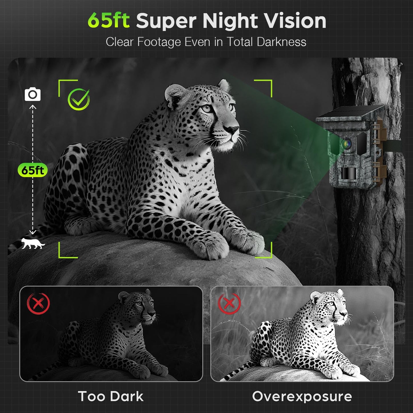4K 64MP Solar Trail Camera WiFi, 32GB SD Card,Night Vision Motion Activated