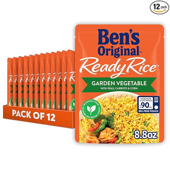 BEN'S ORIGINAL Ready Rice Garden Vegetable Flavored Rice, Easy Dinner Side, 8.8 oz Pouch (Pack of 12)
