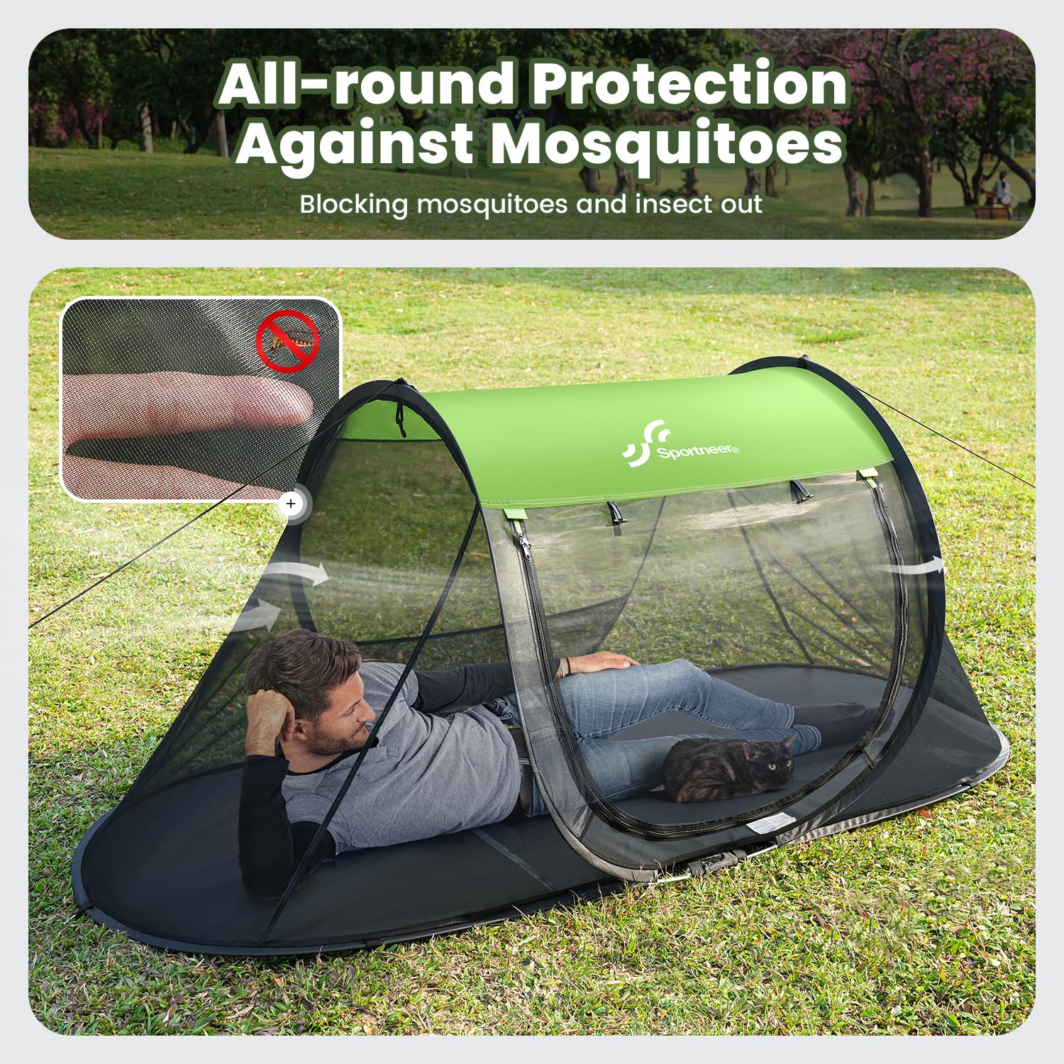 Sportneer Pop-Up Mosquito Net Tent, Instant Setup Camping Shelter for Cot or Ground, Breathable