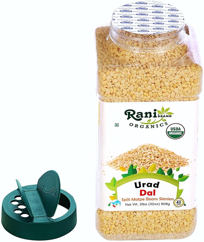 Rani Organic Urid/Urad Dal (Split Matpe Beans Skinless) Indian Lentils 32oz (2lbs) 908g PET Jar ~ All Natural | Vegan | Gluten Friendly | NON-GMO | Indian Origin | USDA Certified Organic