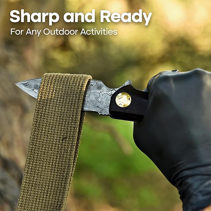 Damascus Pocket Knife with Clip, Damascus Steel Folding Knives for Men Women - EDC Knife with Sheath for Camping, Hiking