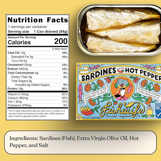 Fishwife Spicy Hot Trio (FBJ Salmon, Mackerel, Sardines with Hot Pepper) 3-Pack | Gluten Free, High Protein, Omega-3s | Wild-Caught and Hand-Packed