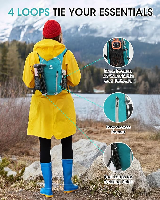 Small Hiking Backpack with Front Phone Holder, Packable Back pack with Chest and Waist Strap, Lightweight Daypack for Women Men