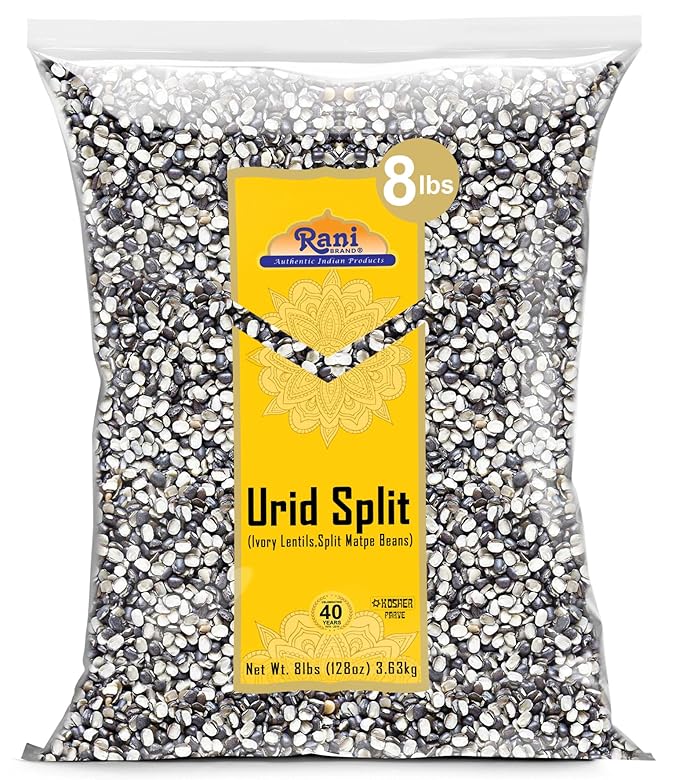 Rani Urid/Urad Split Chilka (Split Matpe Beans with Skin) Indian Lentils 128oz (8lbs) 3.63kg Bulk ~ All Natural | Gluten Friendly | Non-GMO | Kosher | Vegan | Indian Origin