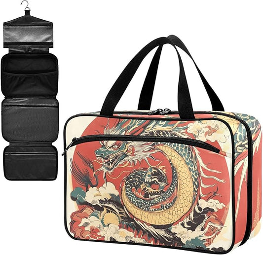 Fustylead Chinese Dragon Painting Empty Travel First Aid Bag Large Home Medication Bag with Zipper for Pills,Vitamin,Fish Oil,Supplements for Women and Men