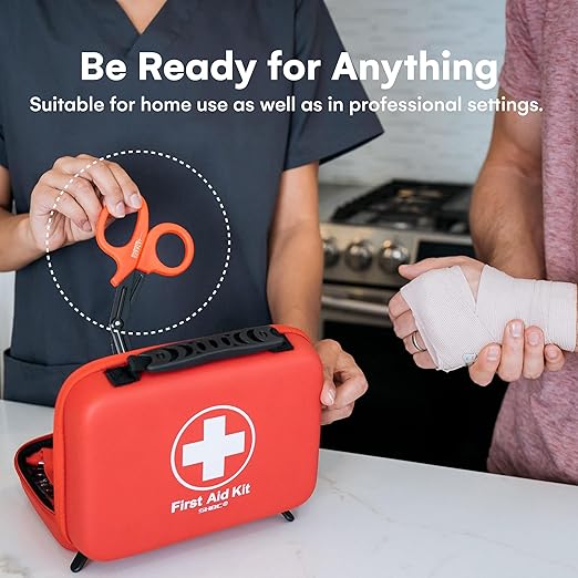 Madison Supply Medical Scissors - 7.5 Inch Stainless Steel Trauma Shears - Fluoride-Coated Non-Stick Scissors for EMT, Nurses, and First Aid Kits - 4 Pack, in 4 Colors, Black, Green, Orange, Red