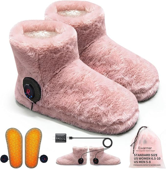 Rechargeable Walking Foot Warmer for Cold Feet, Cordless Graphene Heated Boots for Women Indoor, 4-8 Hours Heat, Washable & Removable, Electric Heated Slippers