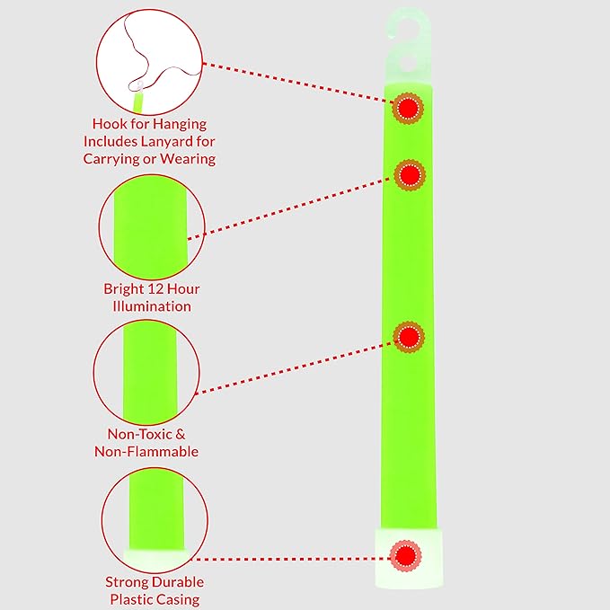MediTac Green Glow Sticks, Premium Bright 6” Snap & Light Sticks, 12 Hour-6 Pack