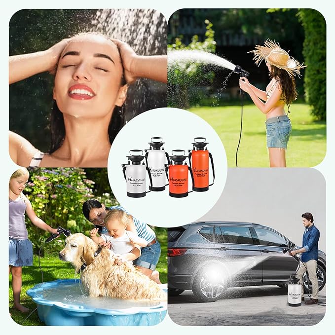 1.3 Gallon/5L Portable Shower–10 Spray Modes, Nylon Insulated Sleeve & No Electric Needed, Beach Shower for Surfing, Travel & Hiking, Portable Water Sprayer, Orange