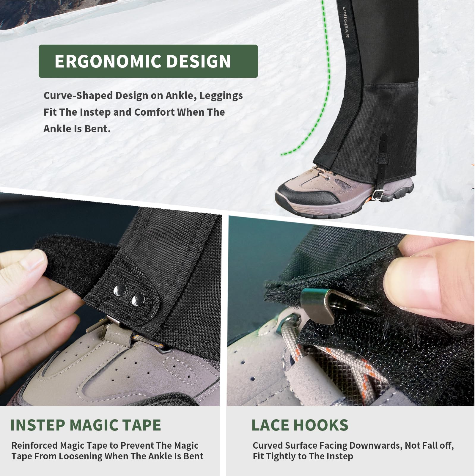 Unigear Leg Gaiters, 1000D Waterproof Boot Gaiters for Hiking Snow Hunting
