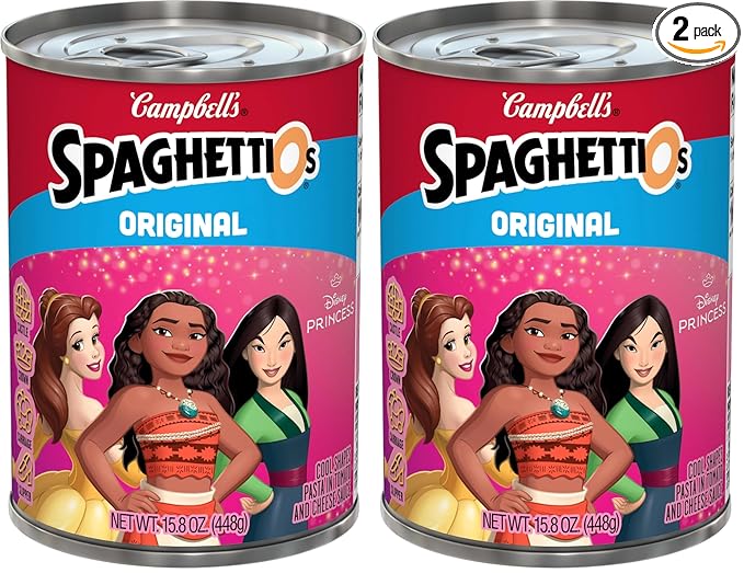 SpaghettiOs Original Disney Princess Shapes Canned Pasta, Healthy Snack for Kids and Adults, 15.8 OZ Can (Pack of 2)