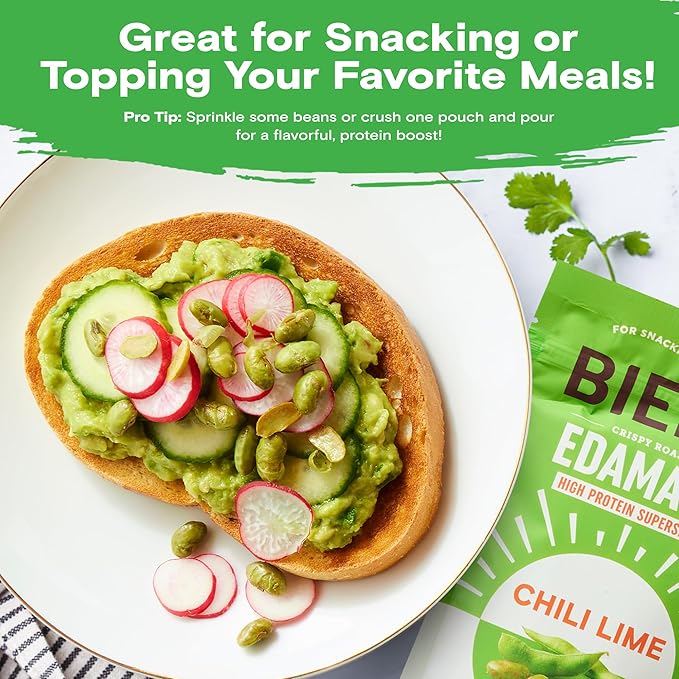 Biena Crispy Roasted Edamame Beans Snack ??High Protein Snack for Adults & Kids, 12g-13g Protein per Serving - Made with Avocado Oil ??Vegan, Low Carb, Gluten-Free ??3-Pack 4.75oz, Chili Lime