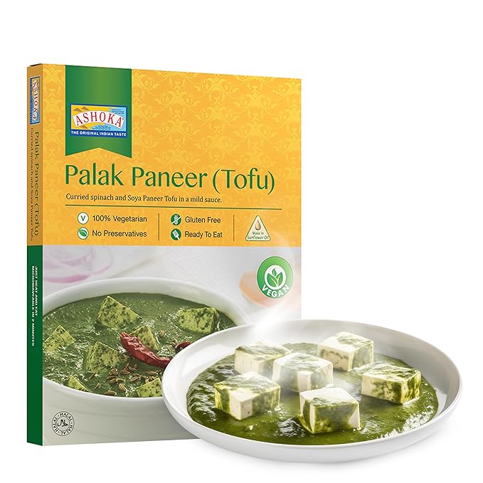 Ashoka Entrees 1932, Plant-Based Tofu & Spinach Curry, All-Natural, Ready to Eat Meals, Palak Paneer, Kosher Certified, Great for Offices, Instant Meals with No Preservatives, Pack of 1